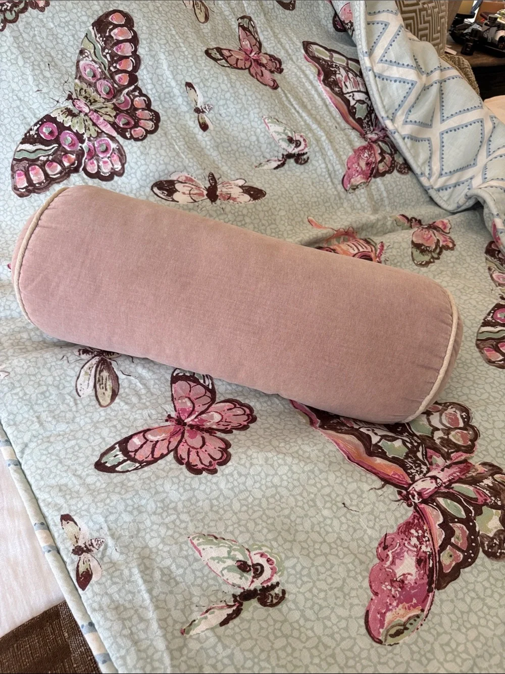 Custom designer twin Butterfly Reversible linen mix comforter, twin.